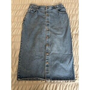 Starwear Jeans Skirt Womens Size 14 Blue Denim Button Front Midi Vintage 80s 90s